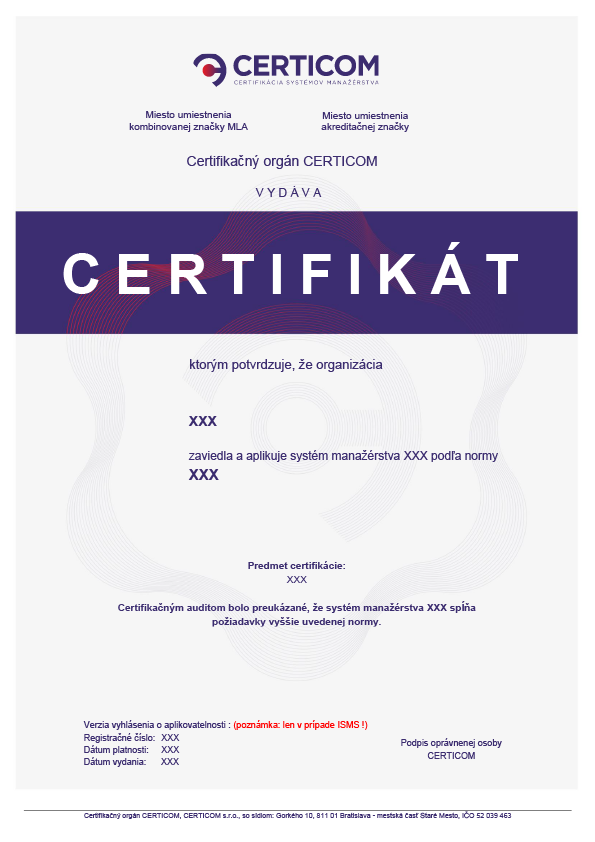 certicom vzor certifikat